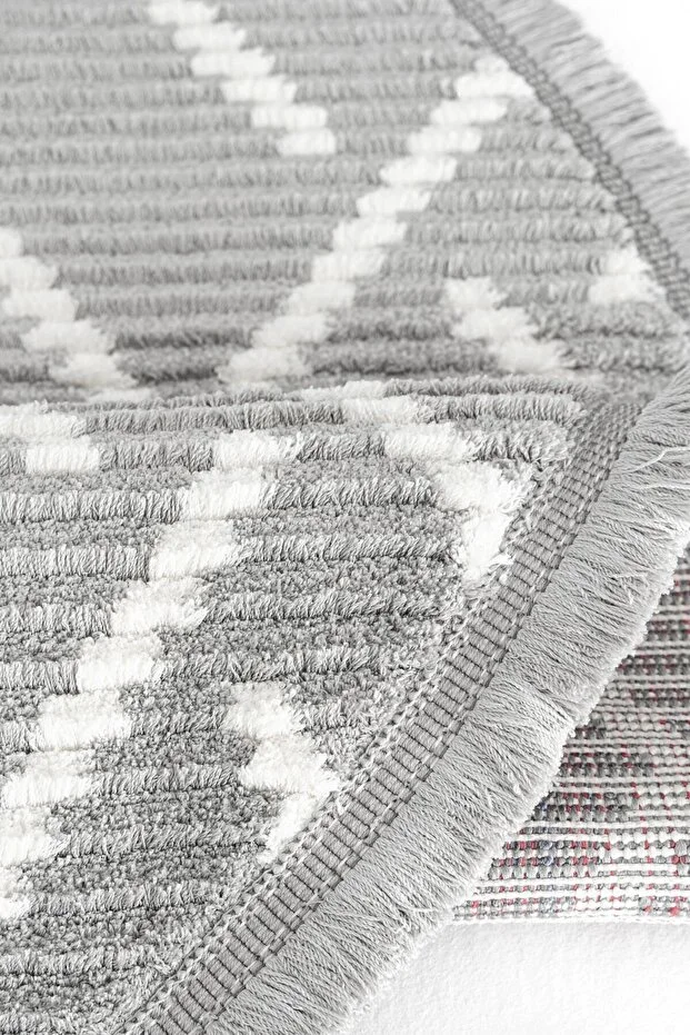 Vetrina 3605 Gri Yumuşak Doku Halı Kilim Salon Mutfak Koridor Kesme Yolluk Yuvarlak Makine Halısı